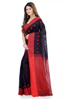 Red hand woven cotton saree with blouse