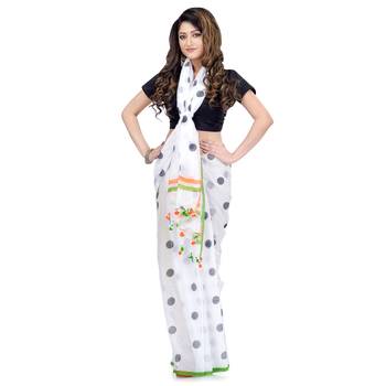 Black Printed Cotton Saree Without Blouse 3
