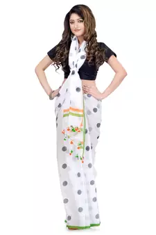 Black Printed Cotton Saree Without Blouse