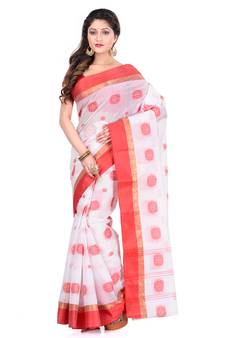 White Hand Woven Cotton Saree Without Blouse