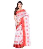 White Hand Woven Cotton Saree Without Blouse