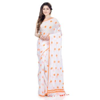 Orange Printed Cotton Saree Without Blouse 1