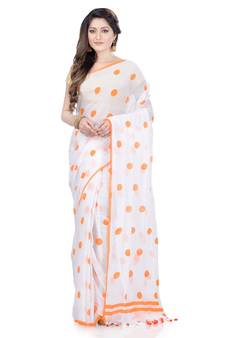 Orange Printed Cotton Saree Without Blouse