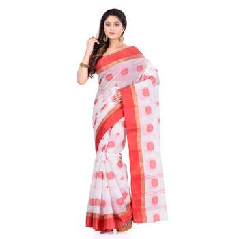 White Hand Woven Cotton Saree Without Blouse 2