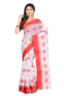 White Hand Woven Cotton Saree Without Blouse