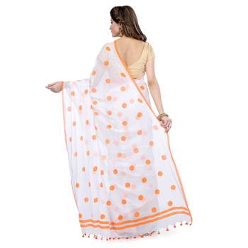 Orange Printed Cotton Saree Without Blouse 2