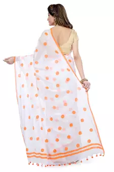 Orange Printed Cotton Saree Without Blouse