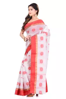 White Hand Woven Cotton Saree Without Blouse