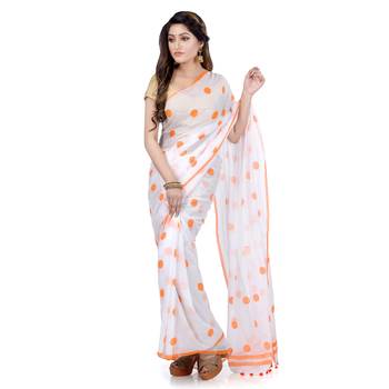 Orange Printed Cotton Saree Without Blouse 3