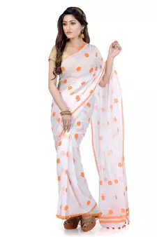 Orange Printed Cotton Saree Without Blouse