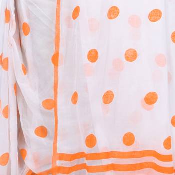 Orange Printed Cotton Saree Without Blouse 4