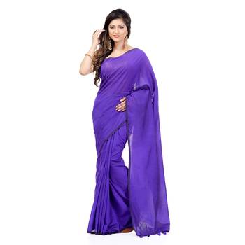 Blue hand woven cotton silk saree with blouse 1