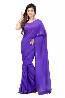 Blue hand woven cotton silk saree with blouse