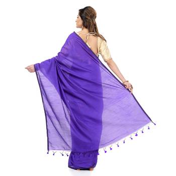 Blue hand woven cotton silk saree with blouse 2
