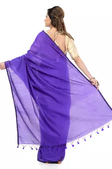 Blue hand woven cotton silk saree with blouse
