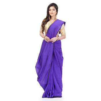 Blue hand woven cotton silk saree with blouse 3
