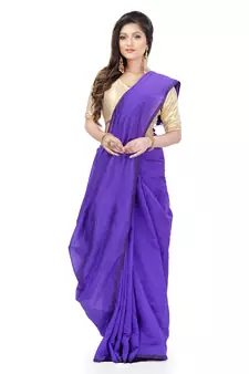 Blue hand woven cotton silk saree with blouse