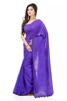 Blue hand woven cotton silk saree with blouse