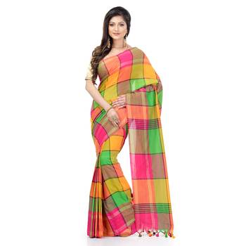 Green hand woven cotton saree with blouse 1