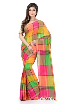 Green hand woven cotton saree with blouse