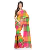 Green hand woven cotton saree with blouse