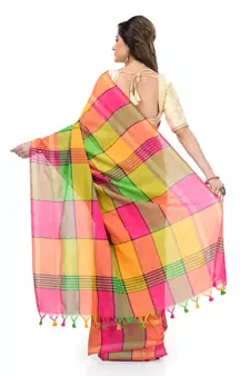 Green hand woven cotton saree with blouse