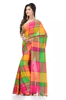 Green hand woven cotton saree with blouse