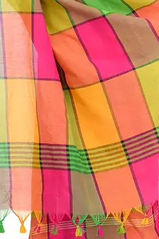 Green hand woven cotton saree with blouse