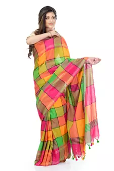 Green hand woven cotton saree with blouse