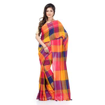 Yellow hand woven cotton saree with blouse 1