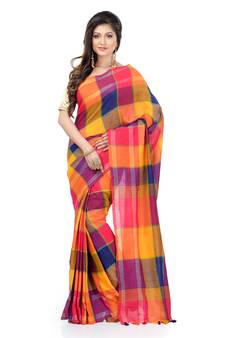 Yellow hand woven cotton saree with blouse