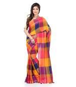 Yellow hand woven cotton saree with blouse