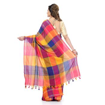 Yellow hand woven cotton saree with blouse 2