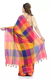 Yellow hand woven cotton saree with blouse