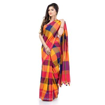 Yellow hand woven cotton saree with blouse 3