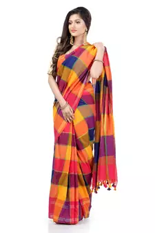 Yellow hand woven cotton saree with blouse