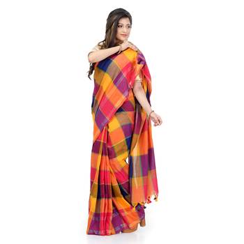 Yellow hand woven cotton saree with blouse 4