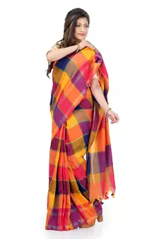 Yellow hand woven cotton saree with blouse