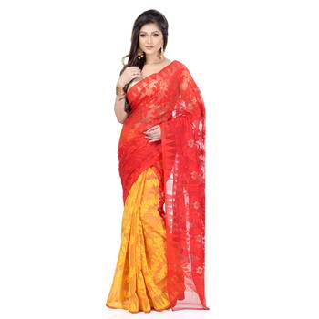 Red Hand Woven Cotton Saree Without Blouse 1
