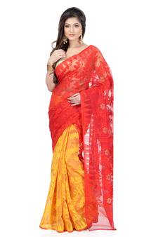 Red Hand Woven Cotton Saree Without Blouse