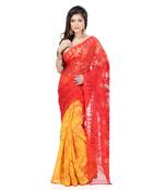 Red Hand Woven Cotton Saree Without Blouse