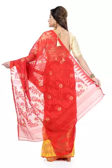 Red Hand Woven Cotton Saree Without Blouse