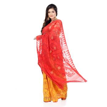 Red Hand Woven Cotton Saree Without Blouse 3