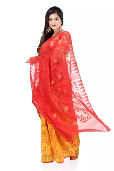 Red Hand Woven Cotton Saree Without Blouse
