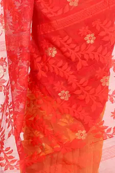 Red Hand Woven Cotton Saree Without Blouse
