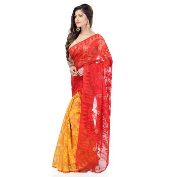 Red Hand Woven Cotton Saree Without Blouse 5
