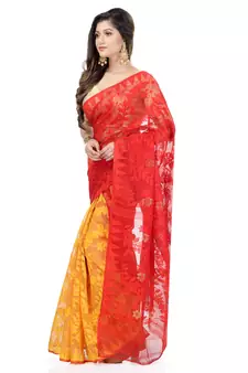 Red Hand Woven Cotton Saree Without Blouse