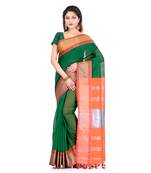 Green hand woven cotton silk saree with blouse