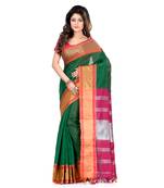 Green hand woven cotton silk saree with blouse