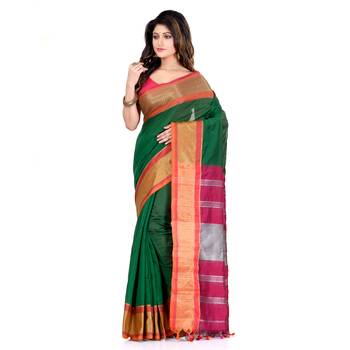 Green hand woven cotton silk saree with blouse 2